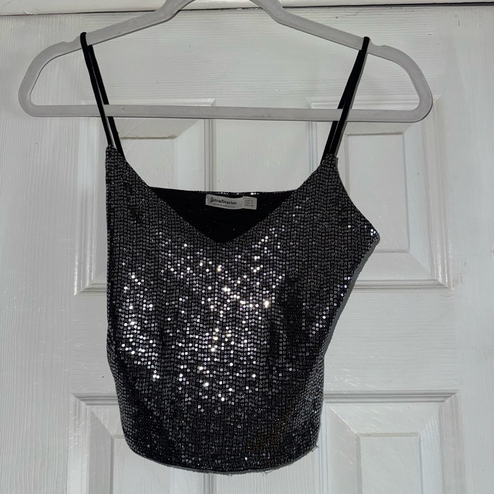 Black Sequin Crop Top